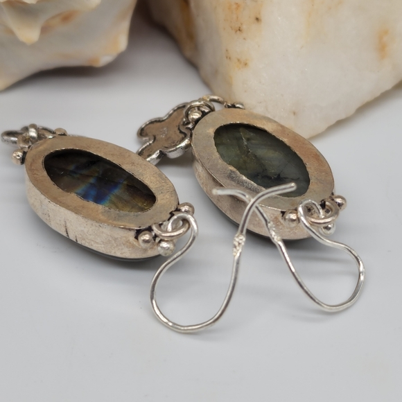 Genuine Large Labradorite Crystals Genuine Stones Silver Earrings Butter… - Picture 5 of 10